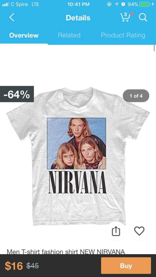 nirvana hanson t shirt - .. Spire Lte @ @ 94% Details Details a Overview Related Product Rating 64% 1 of 4 Nirvana Men Tshirt fashion shirt New Nirvana $16 $45 Buy