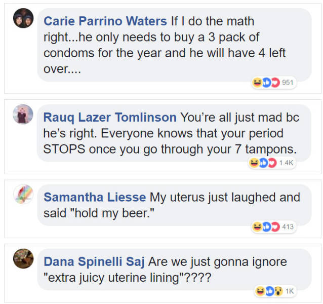 Man tells women to stop complaining about tampon prices and gets taken down.