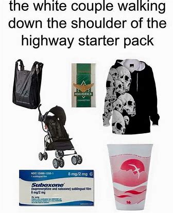 starter pack for the couple walking on the highway with a stroller