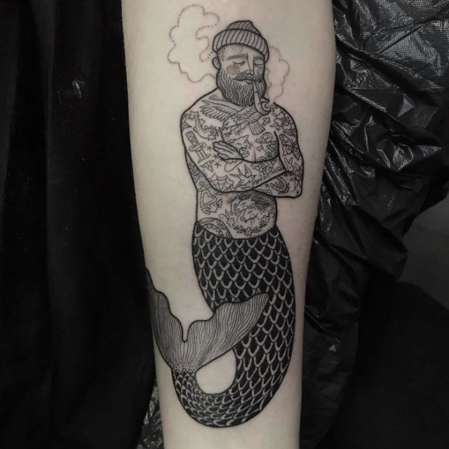 traditional mermaid man tattoo