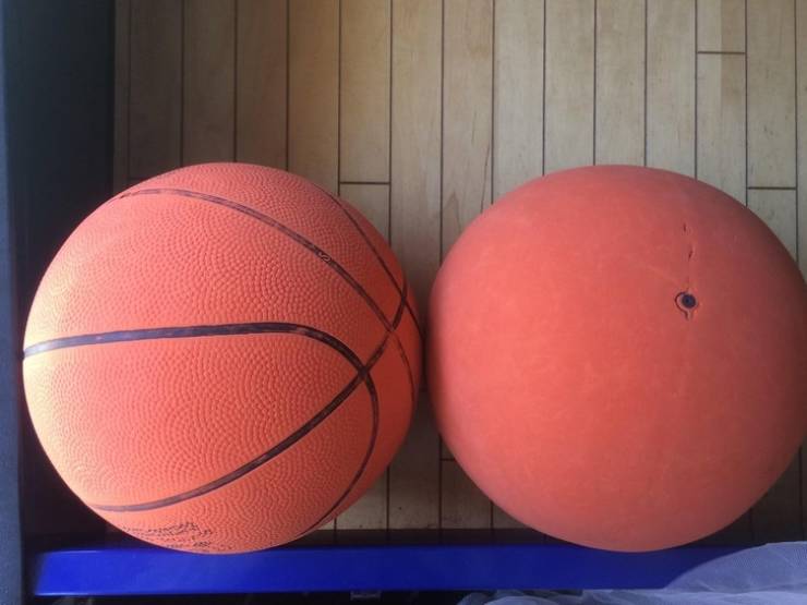 New and old basketballs.