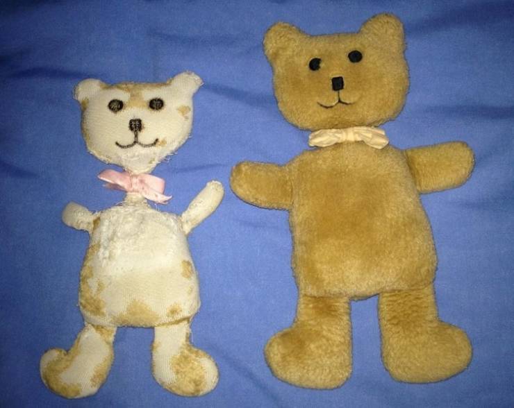 2 teddy bears from 18 years ago.