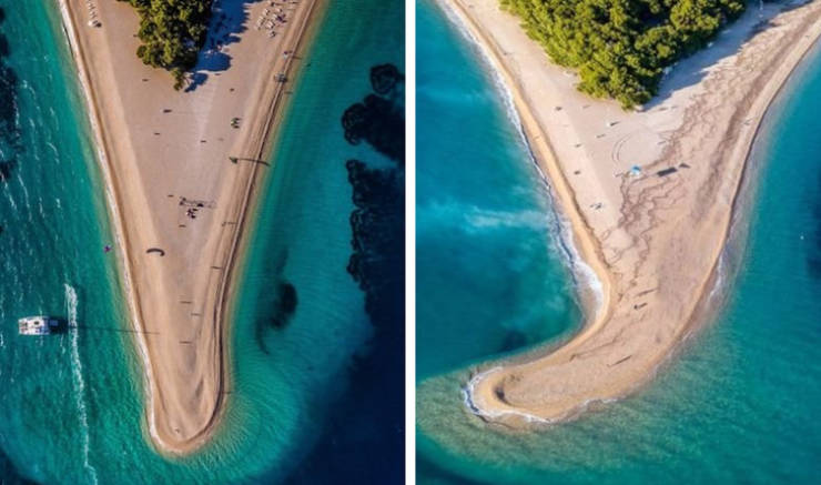 Zlatni Rat Beach in Croatia before and after the latest storm.