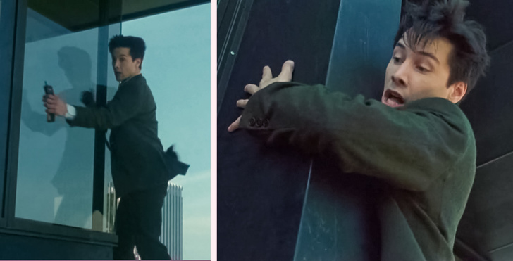 The Matrix - Keanu Reeves actually walked outside the building on the 34th floor.