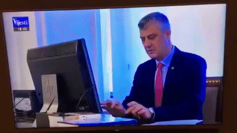 Politician unlocks his computer.
