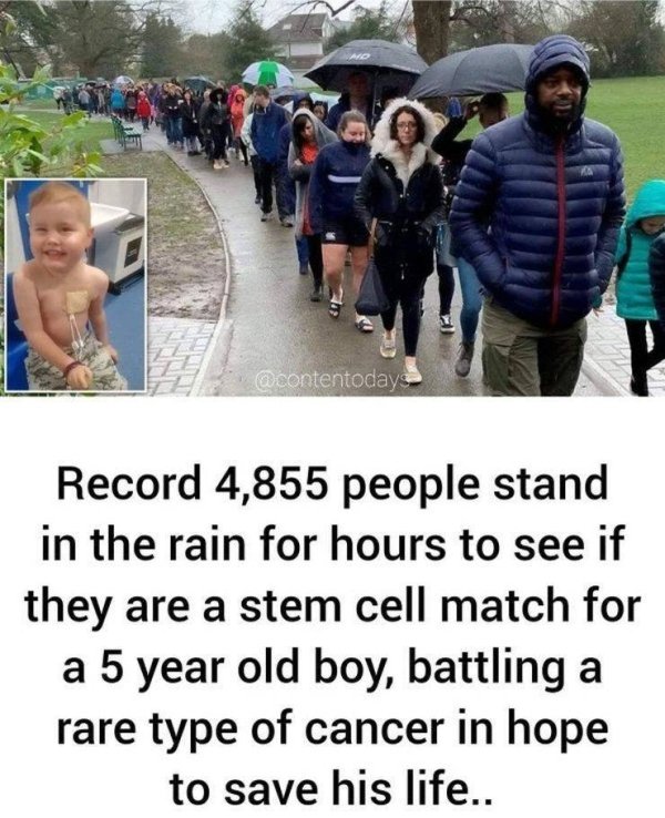 oscar saxelby lee - Record 4,855 people stand in the rain for hours to see if they are a stem cell match for a 5 year old boy, battling a rare type of cancer in hope to save his life..