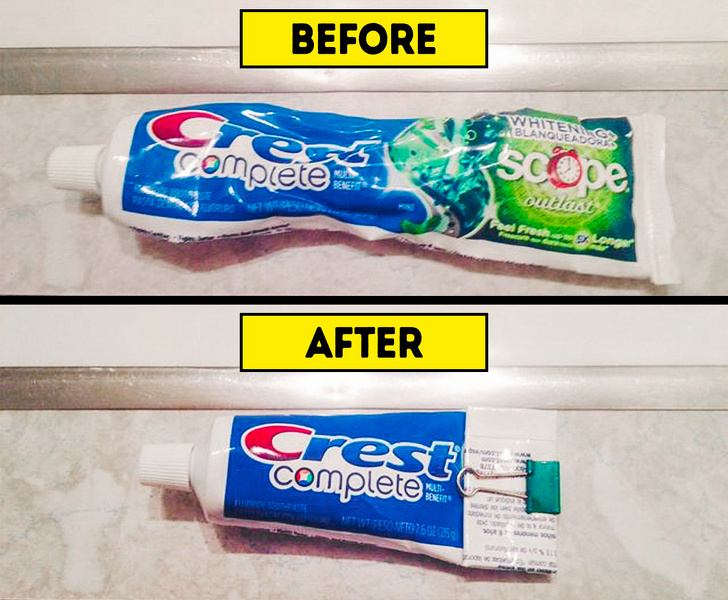Use a binder clip to get more toothpaste out.
