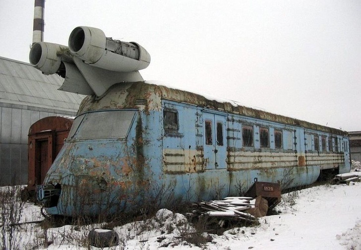 An abandoned Soviet turbojet train.