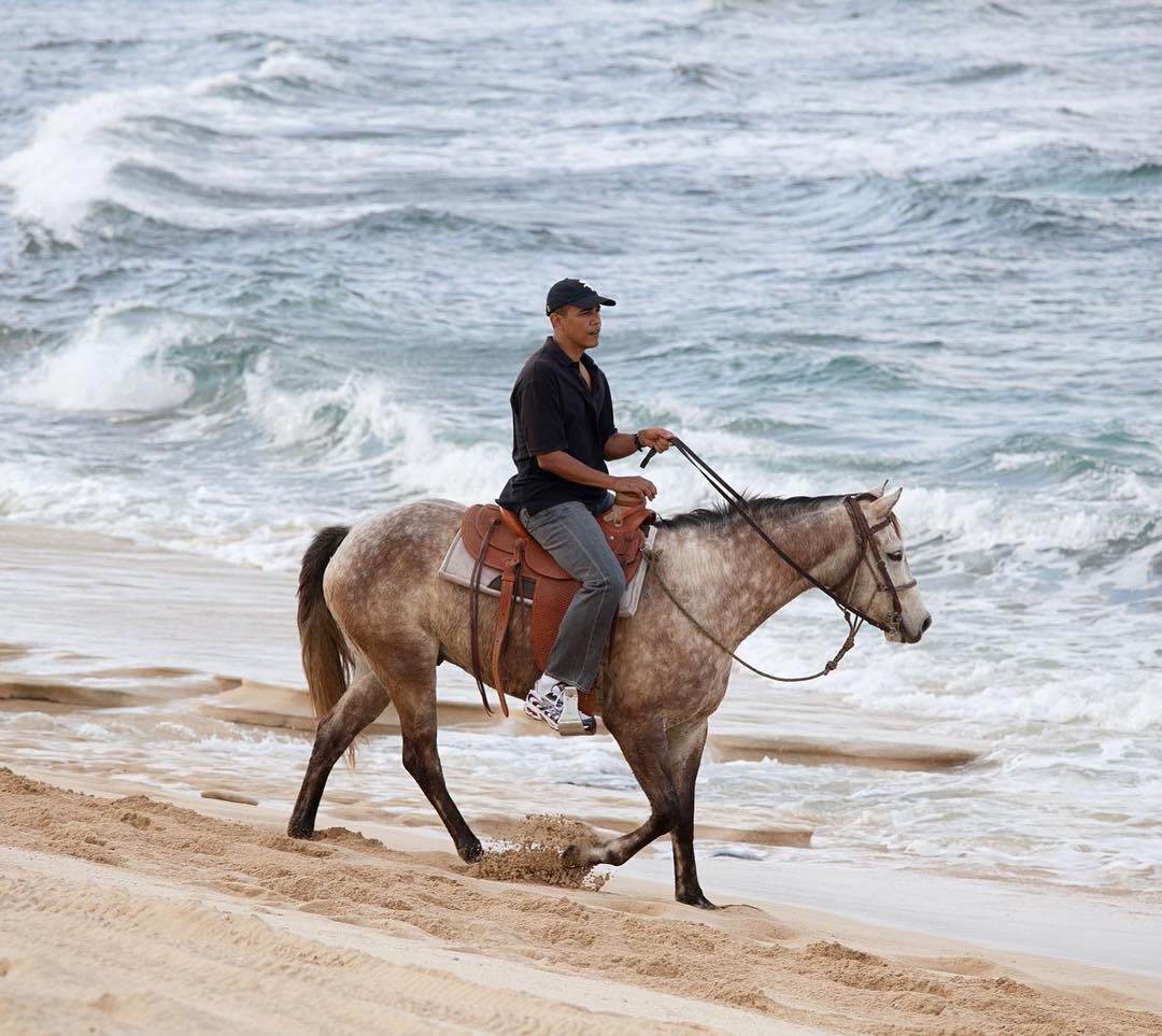 Barack Obama on a morning horse ride.