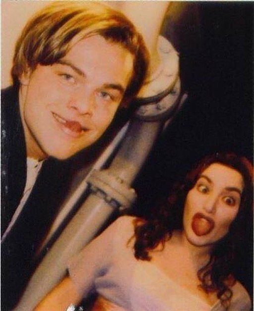 Leonardo DiCaprio and Kate Winslet on the set of Titanic.
