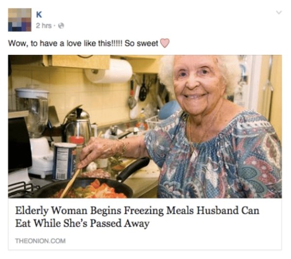 senior citizen - 2 hrs. Wow, to have a love this!!!!! So sweet Elderly Woman Begins Freezing Meals Husband Can Eat While She's Passed Away Theonion.Com