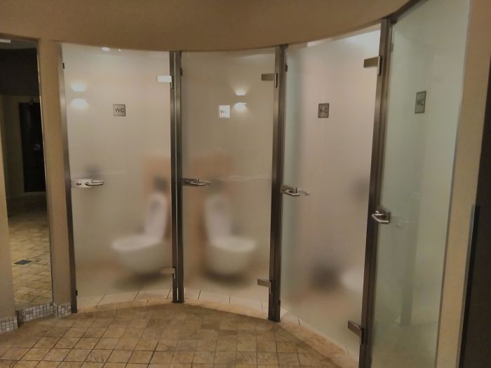 transparent bathroom stalls