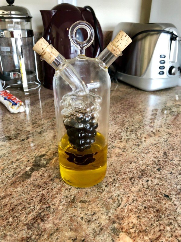 Vinegar and oil cruet.