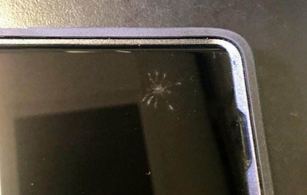 Spider fell on a phone and left a dust print.