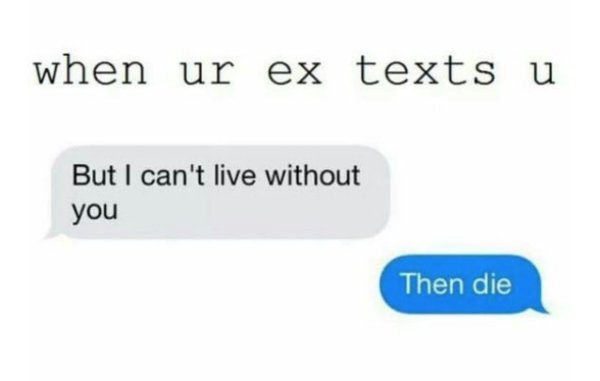 Text - when ur ex texts u But I can't live without you Then die