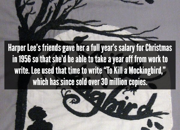 kill a mockingbird theme - Harper Lee's friends gave her a full year's salary for Christmas in 1956 so that she'd be able to take a year off from work to write. Lee used that time to write To Kill a Mockingbird," which has since sold over 30 million copie