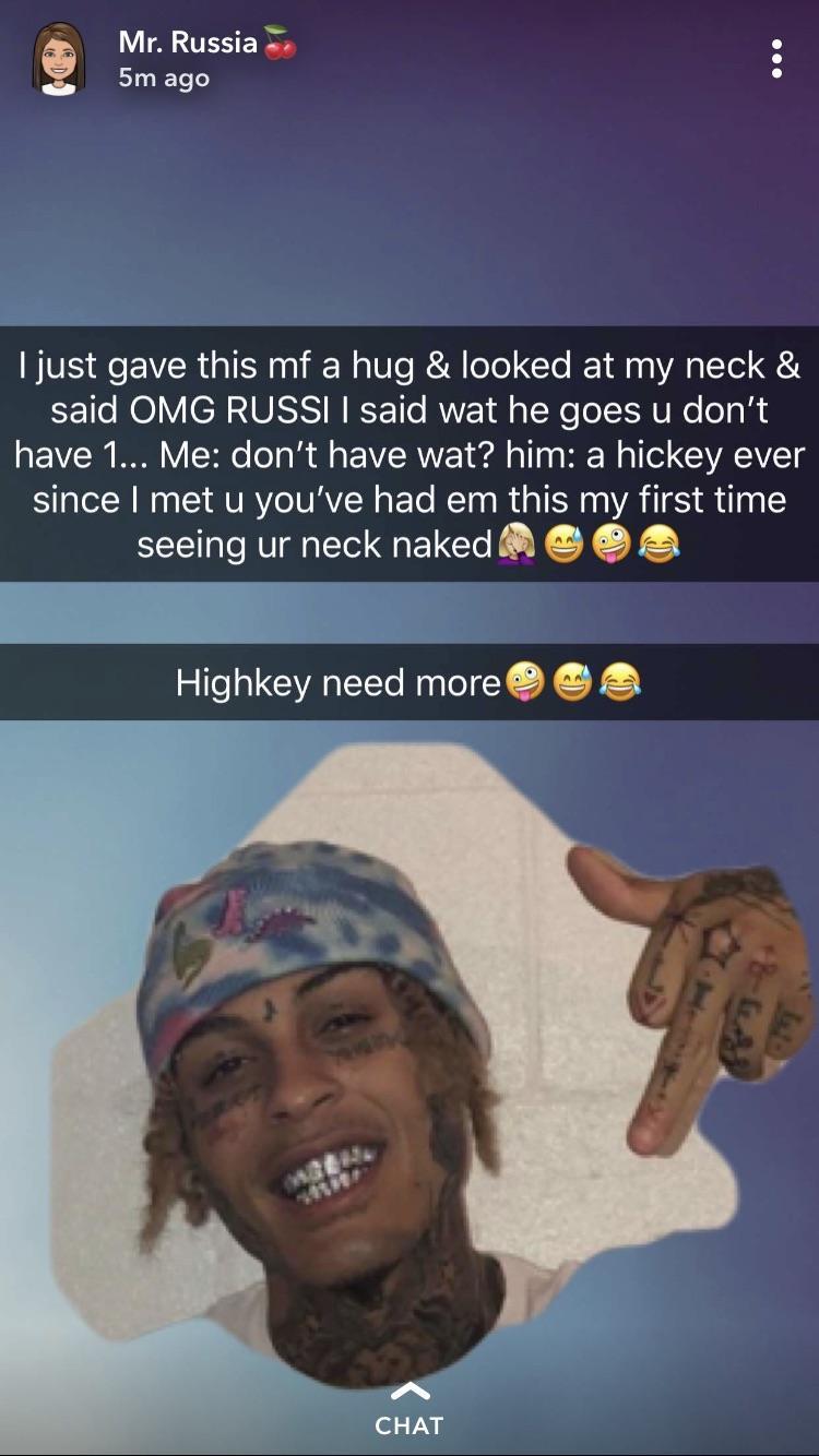 lil skies ig - Mr. Russia 5m ago I just gave this mf a hug & looked at my neck & said Omg Russi I said wat he goes u don't have 1... Me don't have wat? him a hickey ever since I met u you've had em this my first time seeing ur neck naked Highkey need more