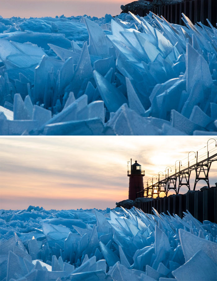 What Appears To Be A Pile Of Broken Glass Is Actually A Frozen Lake Michigan