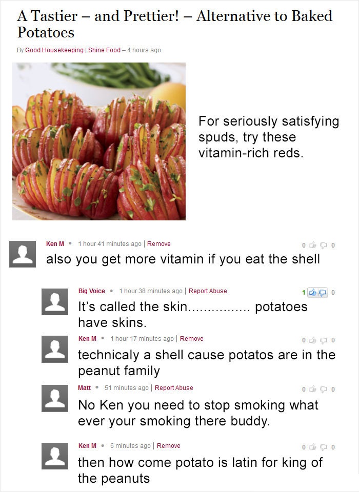 ken m - A Tastier and Prettier! Alternative to Baked Potatoes By Good Housekeeping Shine Food 4 hours ago For seriously satisfying spuds, try these vitaminrich reds. Ken M. 1 hour 41 minutes ago Remove also you get more vitamin if you eat the shell Big Vo