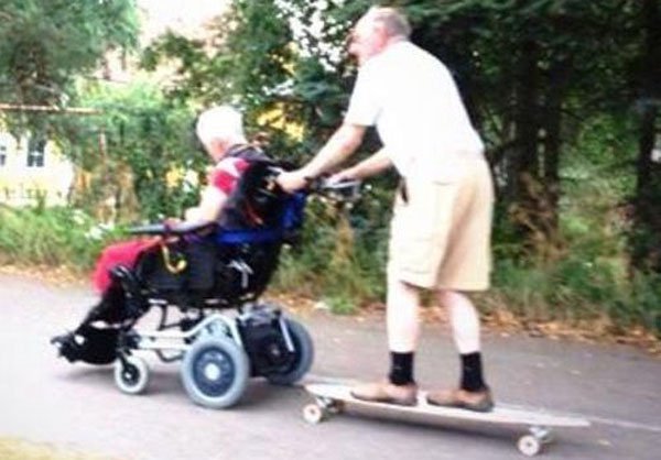 old couple skateboard
