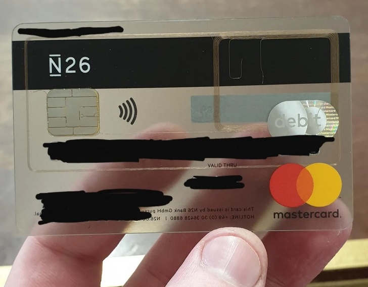 Transparent debit card.