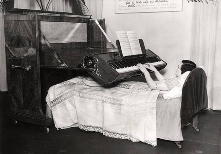historical photo of bed piano