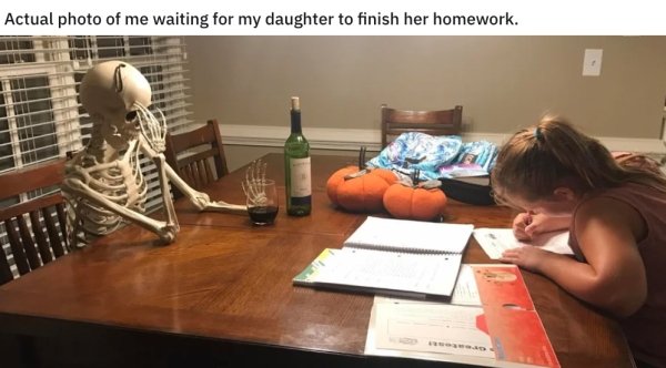 table - Actual photo of me waiting for my daughter to finish her homework.