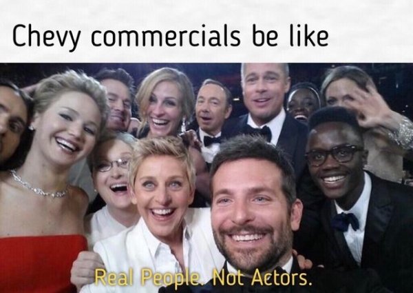 ellen degeneres oscars tweet - Chevy commercials be Real People Not Actors.