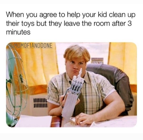 kids snacking meme - When you agree to help your kid clean up their toys but they leave the room after 3 minutes