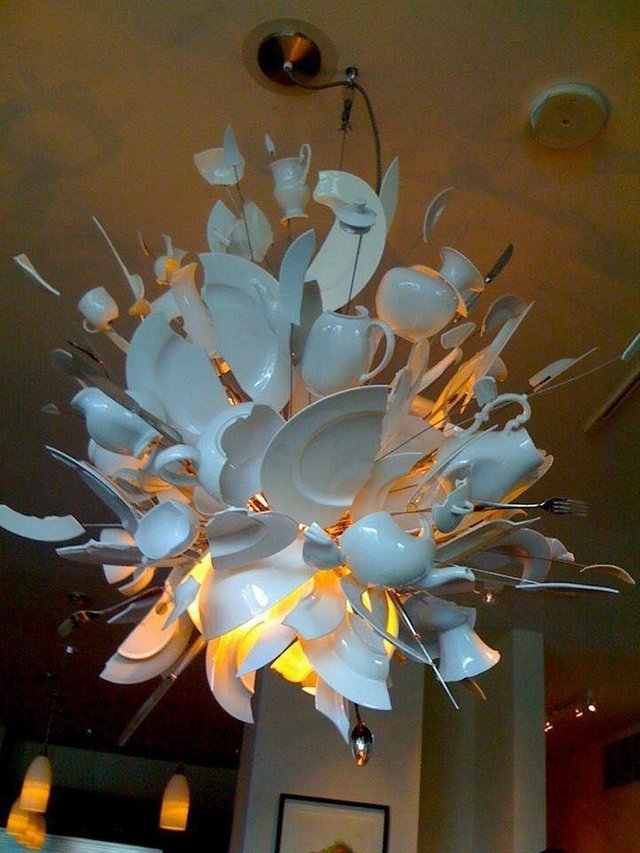 exploding dishes chandelier