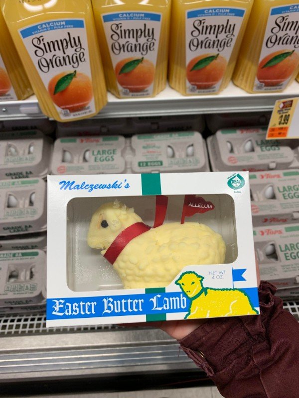 Butter shaped like a lamb for Easter.