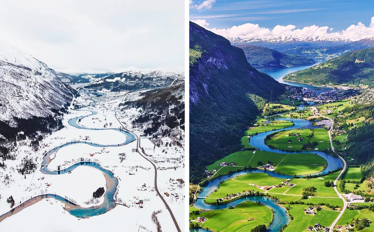 Norway Stryn in winter and in summer