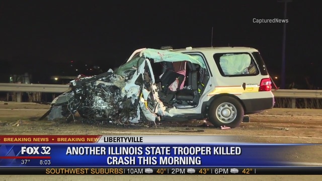 Illinois state trooper killed after being hit by wrong-way driver.