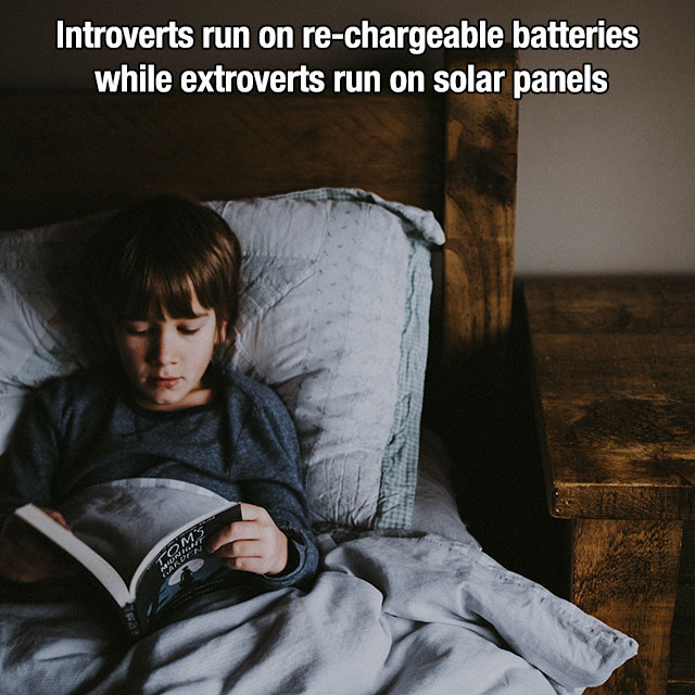 reading book before sleep - Introverts run on rechargeable batteries while extroverts run on solar panels