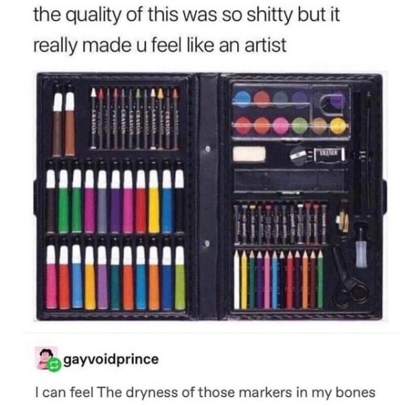 cosmetics - the quality of this was so shitty but it really made u feel an artist 9 86 Lie Tes gayvoidprince I can feel The dryness of those markers in my bones