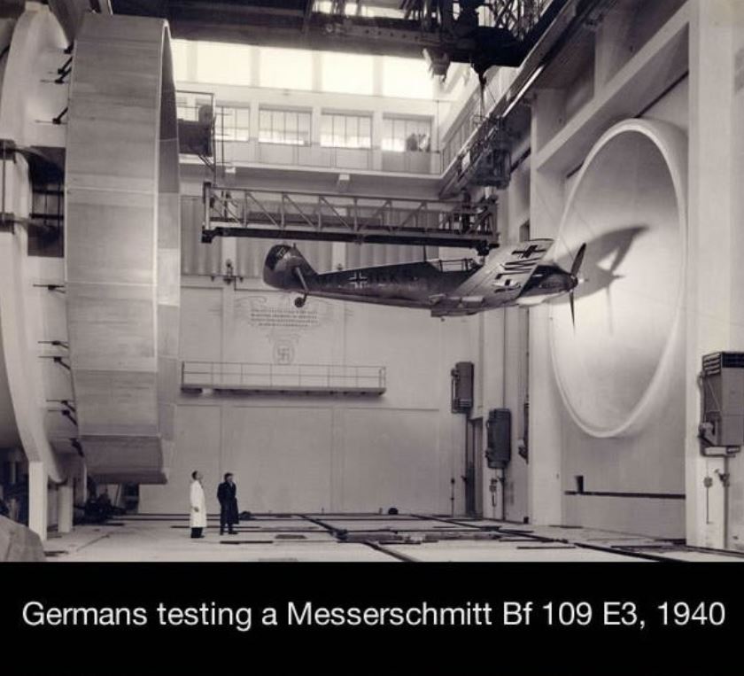 nazi wind tunnel - Germans testing a Messerschmitt Bf 109 E3, 1940