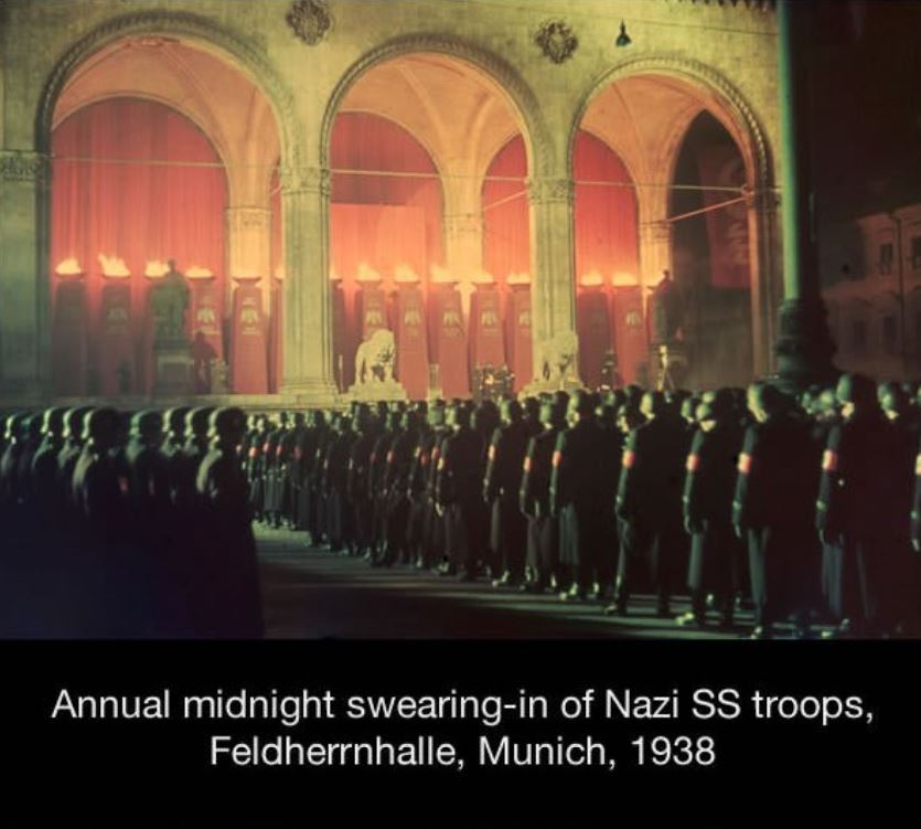 nazi munich - Annual midnight swearingin of Nazi Ss troops, Feldherrnhalle, Munich, 1938