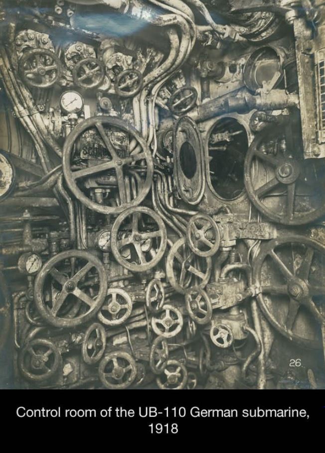 old submarine control room - Olun 26 Control room of the Ub110 German submarine. 1918