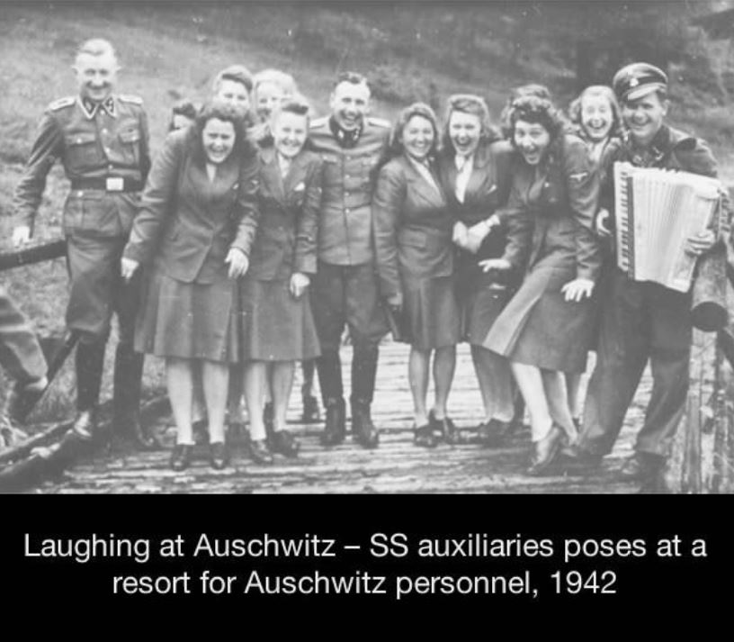 nazis killing people - Laughing at Auschwitz Ss auxiliaries poses at a resort for Auschwitz personnel, 1942
