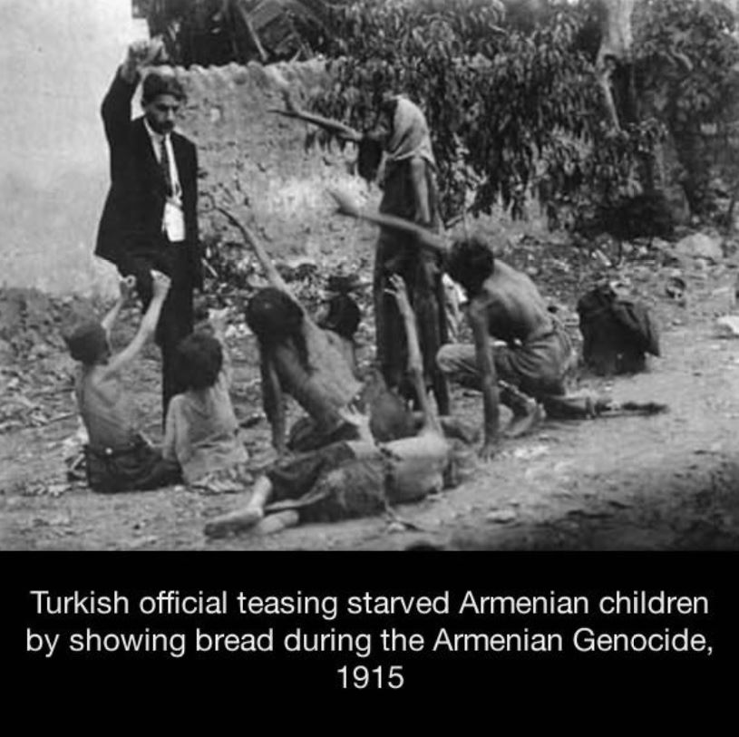 armenian genocide bread - Turkish official teasing starved Armenian children by showing bread during the Armenian Genocide, 1915