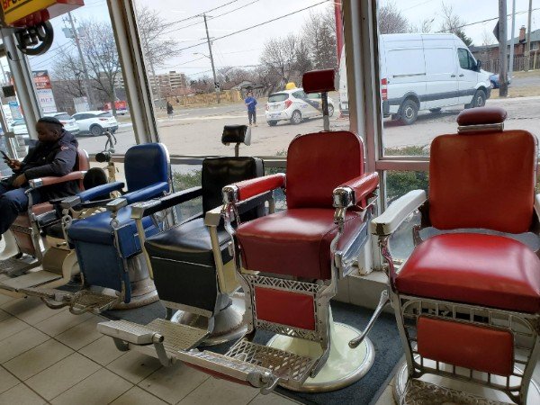 Barbershop chairs used as a waiting room.