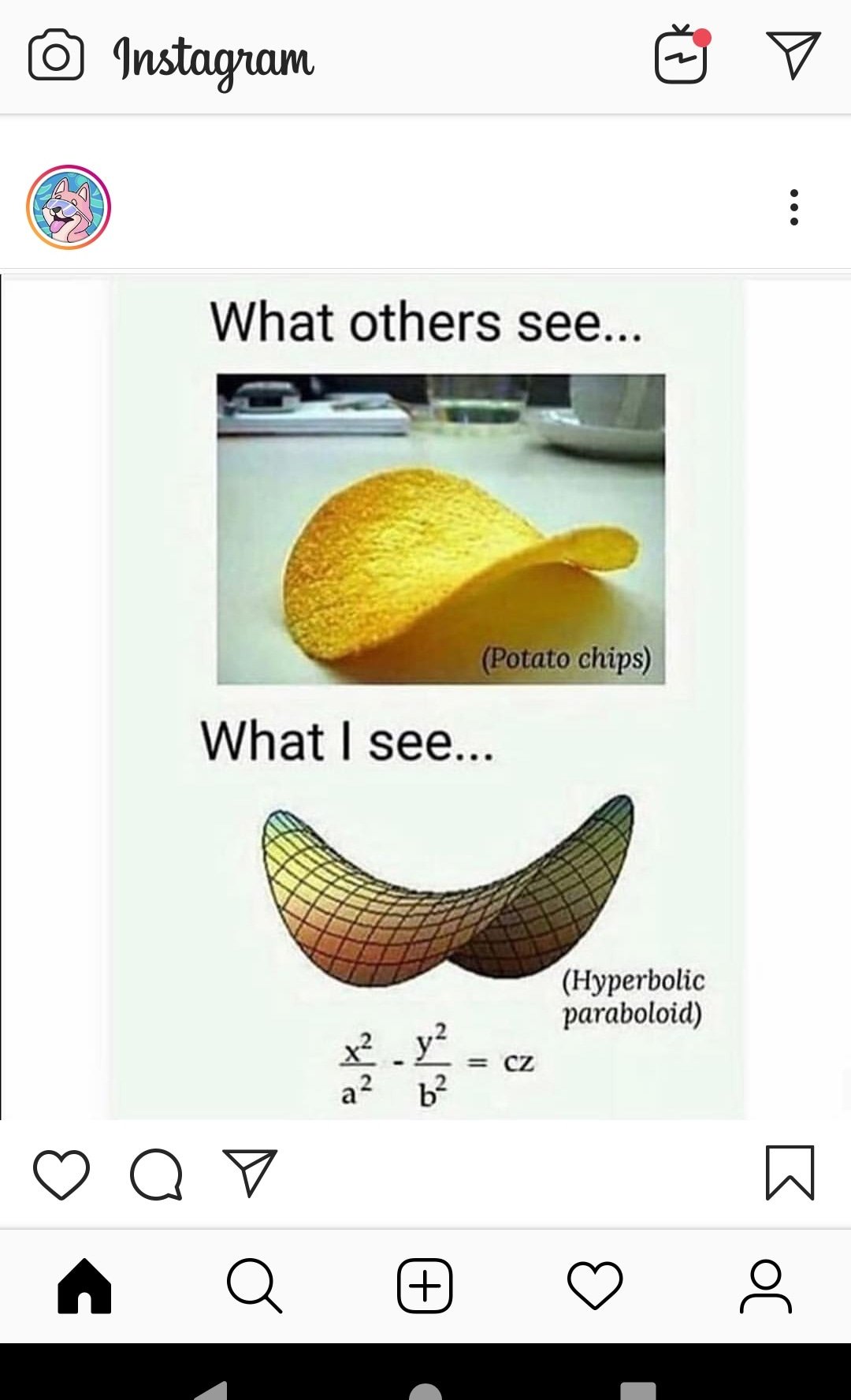 rick and morty smart meme - Instagram V What others see... Potato chips What I see... Hyperbolic paraboloid X. Cz Q V A Q