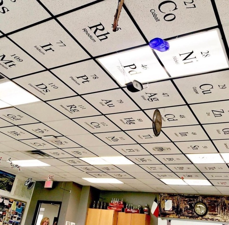 Chemistry teacher made this cool ceiling.