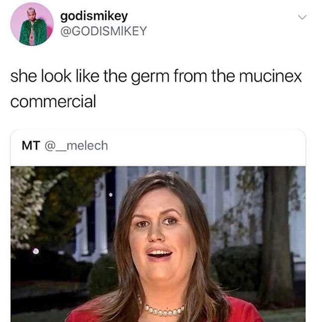 sarah sanders mucinex monster - godismikey she look the germ from the mucinex commercial Mt Dom