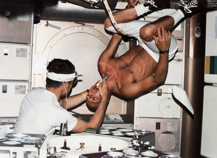 Getting a medical examination in space, 1973.