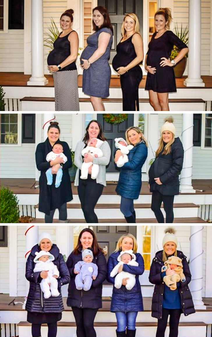 Best friends randomly found out they were all pregnant at the same time.