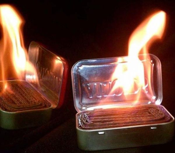 A tin with cardboard inside can make a small heat source.