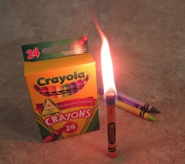 Crayons can be used as makeshift candles.