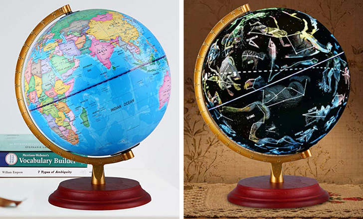 A globe that shows constellations during the night.