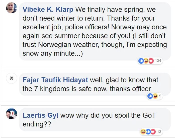 The Night King was arrested by Norwegian Police.